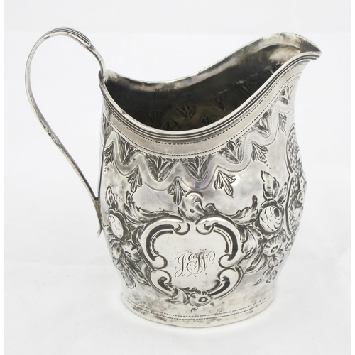 217 - A George III silver cream jug  maker's marks rubbed  possibly IB  London 1798