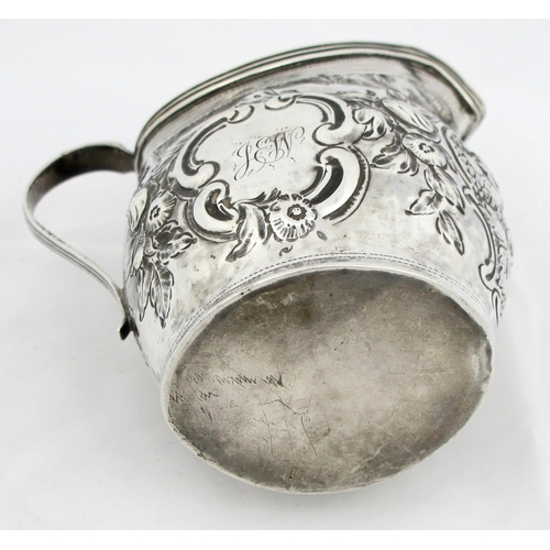 217 - A George III silver cream jug  maker's marks rubbed  possibly IB  London 1798