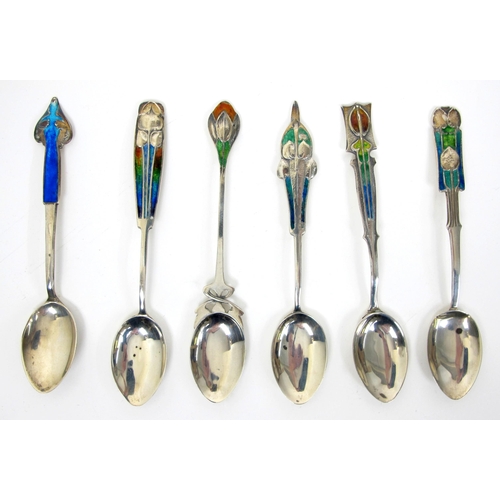 222 - A Harlequin set of six Art Nouveau silver teaspoons