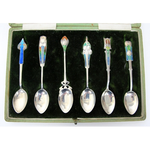 222 - A Harlequin set of six Art Nouveau silver teaspoons