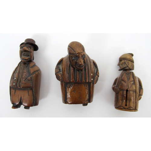 316 - A group of early 19th Century carved treen and nut snuff boxes  pill boxes and miniature chess set i... 