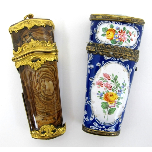 321 - Two 18th Century painted enamel and agate ladies etui's