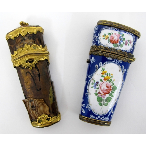 321 - Two 18th Century painted enamel and agate ladies etui's