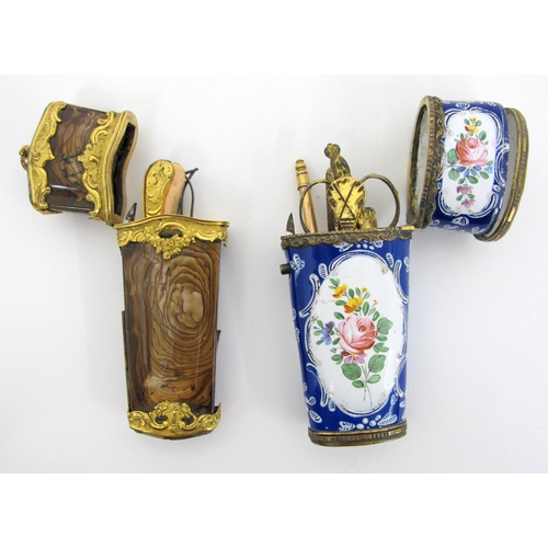 321 - Two 18th Century painted enamel and agate ladies etui's