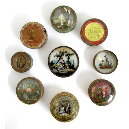 322 - A group of nine early 19th Century circular  trinket  snuff and pill boxes