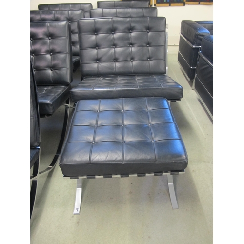 829 - A modern Barcelona black leather and chrome chair with matching stool