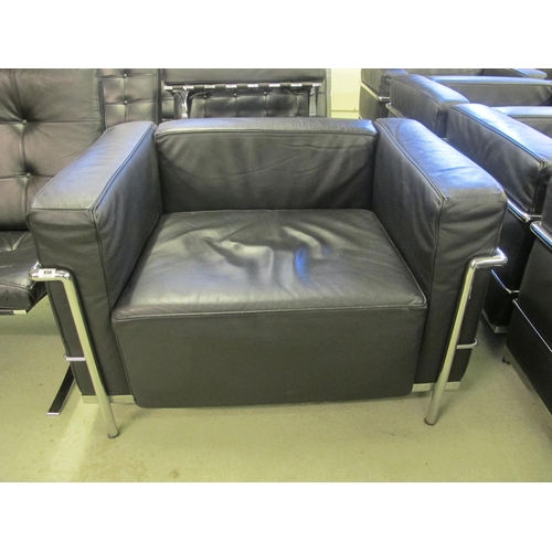 830 - A modern LC/2 black leather and chrome armchair designed by Corbusier