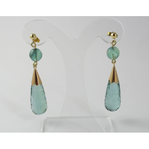 63 - A pair of aquamarine and gem pendant drop earrings.