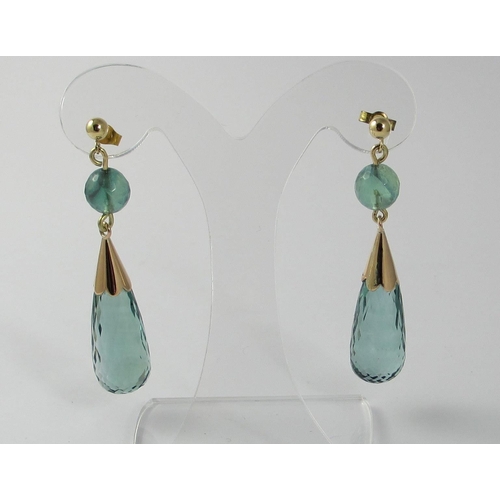 63 - A pair of aquamarine and gem pendant drop earrings.