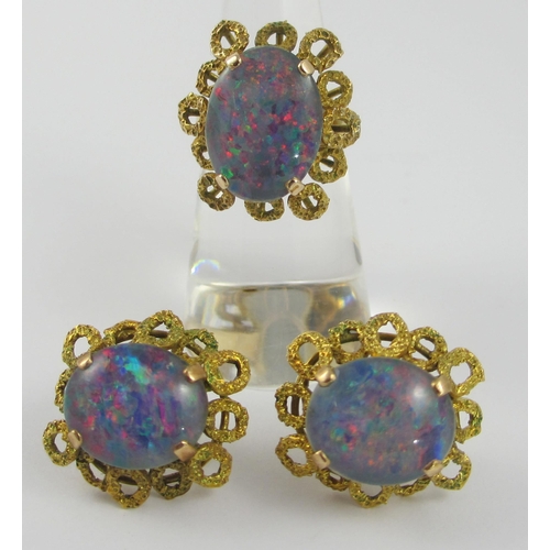 64 - A pair of 14ct opal triplet earrings