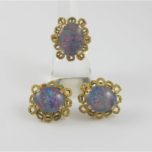 64 - A pair of 14ct opal triplet earrings