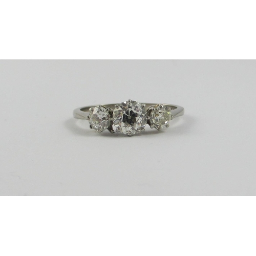 74 - An old cut three stone diamond ring