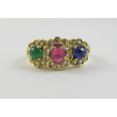 76 - An Indian diamond  and cabouchon gem ring