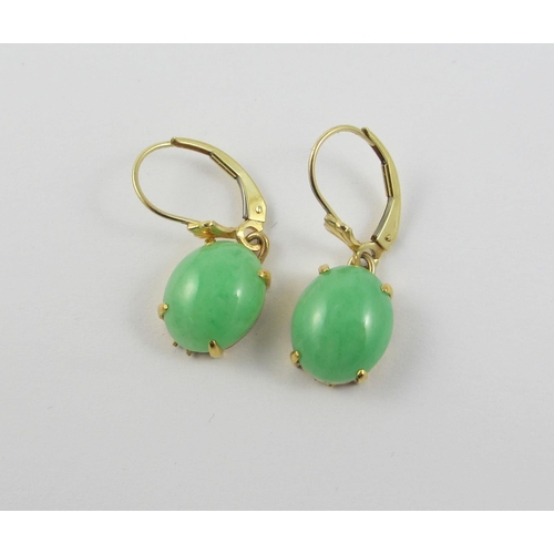 95 - A pair of 14ct jade/jadeite earrings.