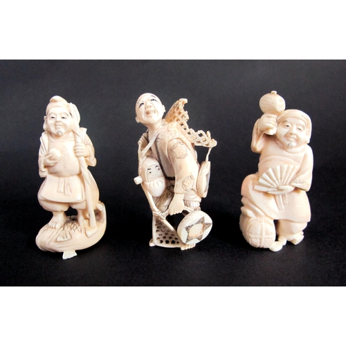 504 - Three Japanese ivory figures comprising;