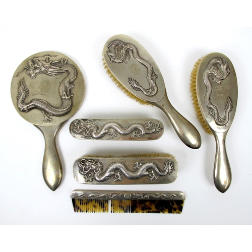 506 - A Chinese silver six piece monogrammed brush set