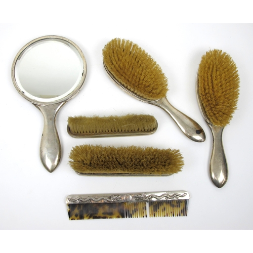 506 - A Chinese silver six piece monogrammed brush set