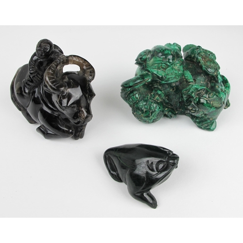 520 - A Malachite carving of a Buddhistic lion and a cub