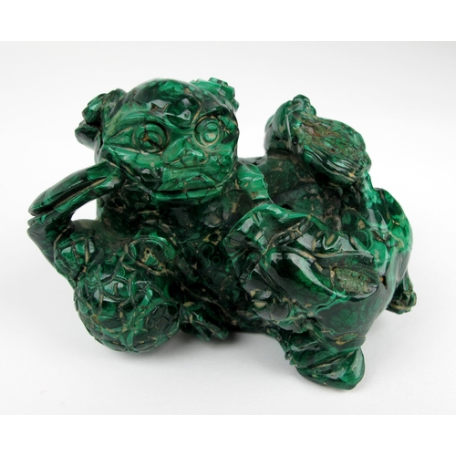 520 - A Malachite carving of a Buddhistic lion and a cub