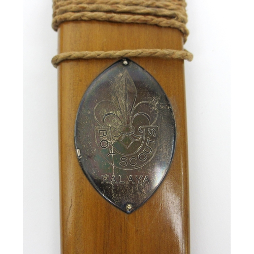 558 - A Malaysian Kukri with presentation boy scout Malayan plaque