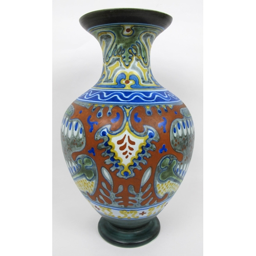 673 - A large Gouda pottery Rhodian pattern vase