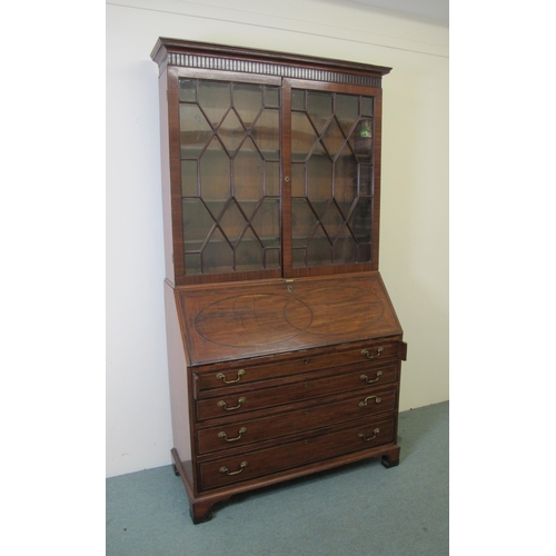 743 - A George III mahogany line inlaid bureau bookcase