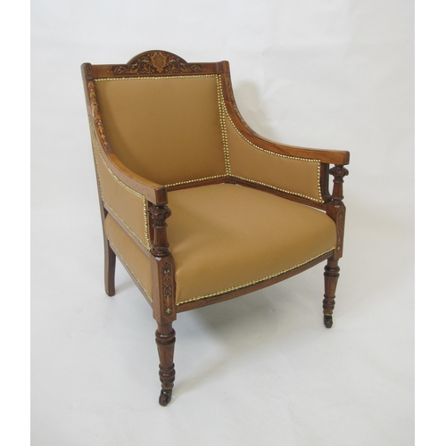 748 - A late Victorian/early Edwardian rosewood inlaid parlour armchair