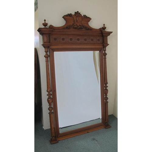 758 - A Victorian pitch pine overmantel mirror