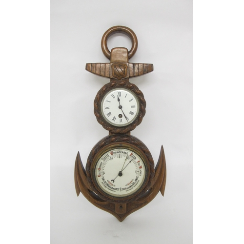 768 - A Victorian carved oak combination clock-barometer