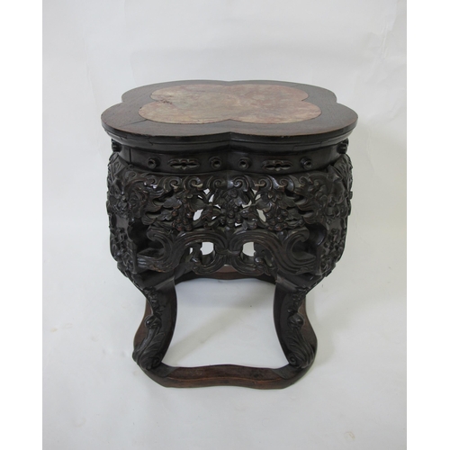 776 - A small Chinese hardwood marble top table