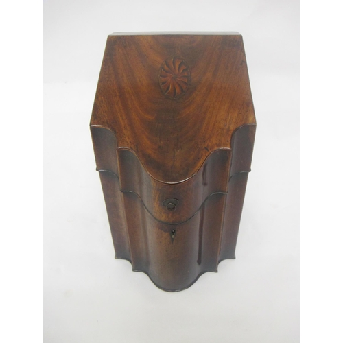 785 - A George III mahogany inlaid serpentine shaped knife box