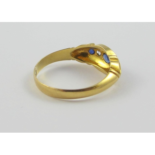 124 - An 18ct yellow gold sapphire and diamond ring  hallmarks for Birmingham 1859. Ring size O.