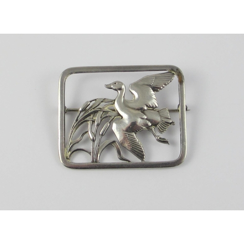 132 - A Georg Jensen Brooch of A duck and reeds  marked Georg Jensen Sterling Denmark 300 to the reverse.