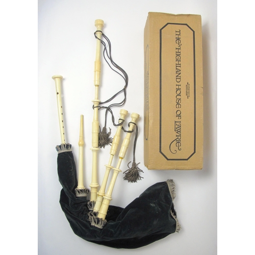 140 - A set of late 19th/early 20th century 3/4 size full ivory Parlour bagpipes