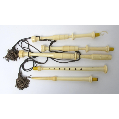 140 - A set of late 19th/early 20th century 3/4 size full ivory Parlour bagpipes