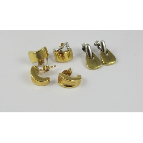 89 - Two pairs of 18ct gold earrings together with a third in 9ct gold. Approx weight 6.8gms