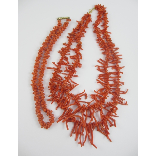 96 - A good double strand of tapering red coral fringe beads  can also be worn as a long length  together... 