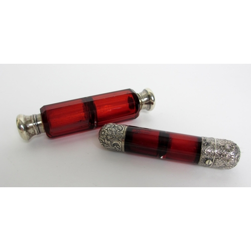 168 - A Victorian red faceted glass double scent bottle