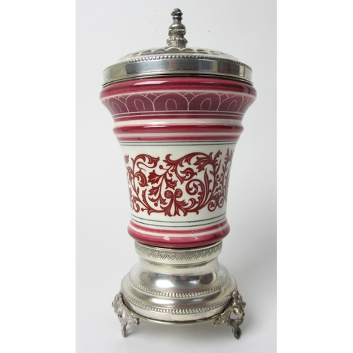 172 - A Continental porcelain and silver mounted urn