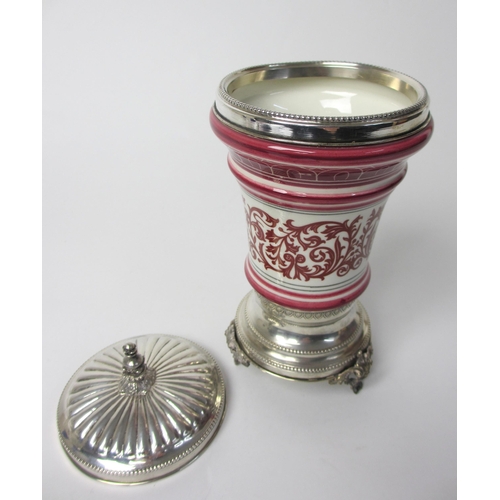 172 - A Continental porcelain and silver mounted urn