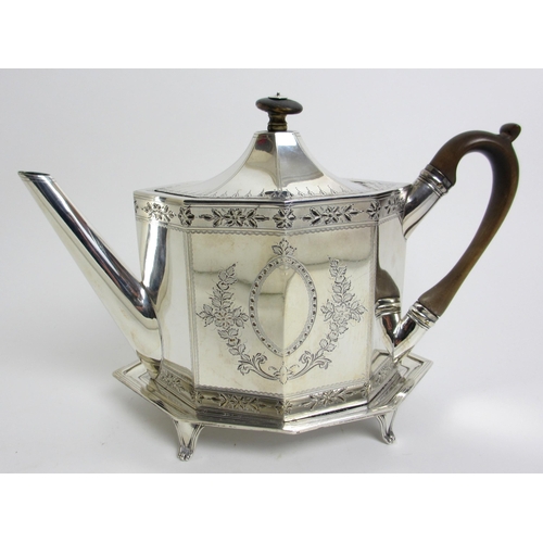 184 - A George III silver teapot on stand