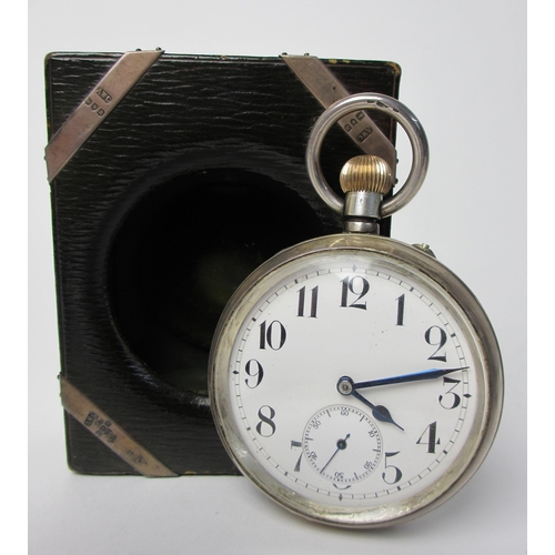 226 - A Goliath pocket watch in silver mounted leather travel case