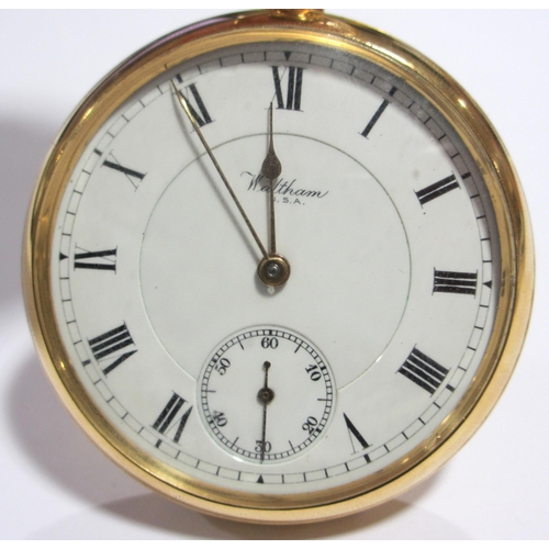 23 - An 18 ct gold cased open faced pocket watch by Waltham