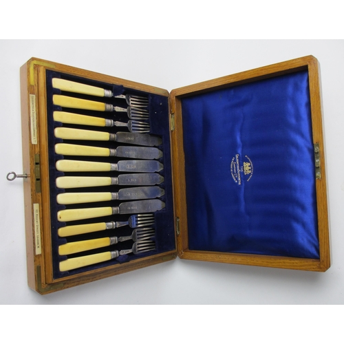 230 - A cased Edwardian silver and bone handled 24 piece fish cutlery set