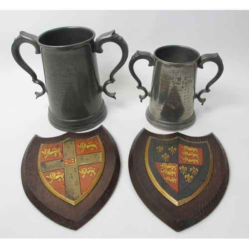 293 - Lady Margaret Boat Club  Cambridge (St Johns College) Two pewter two-handled crested trophies