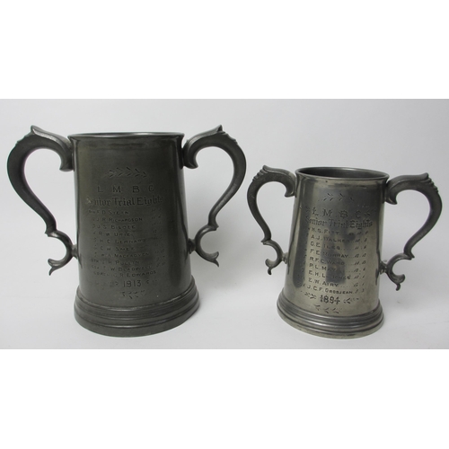 293 - Lady Margaret Boat Club  Cambridge (St Johns College) Two pewter two-handled crested trophies