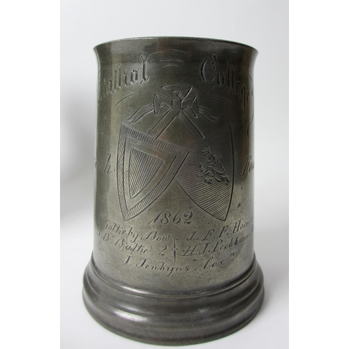 294 - Four pewter Balliol College  Oxford Crested lidded trophies