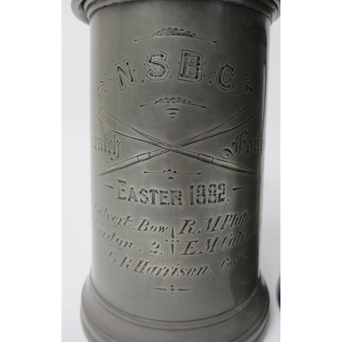 297 - A pewter N.S Boat Club Crossed Oars lidded trophy