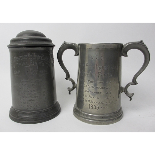 298 - A pewter Peterhouse College  Cambridge Crested two-handled trophy