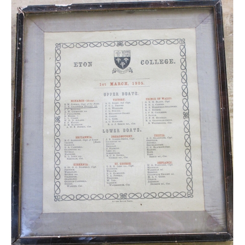 309 - A framed Eton Rowing Crews list  1905